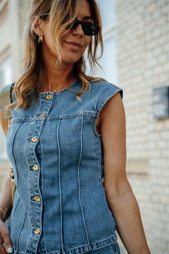Dinova Denim Vest, Medium Blue Denim